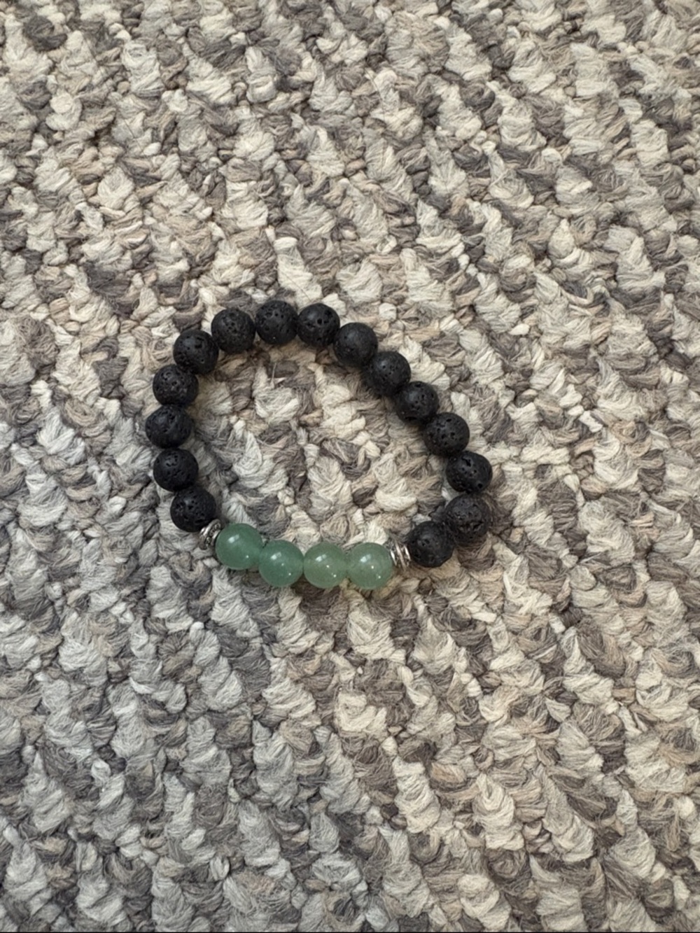 Jade Crystal - Black Lava Bead Bracelet with Green Gem Accent
